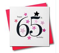 Claire Giles Greeting Cards, Happy 65th Birthday Card, Pink Stars Age 65 Greeting Card, Embellished with a Padded Star