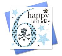 Claire Giles Greeting Cards, Happy 6th Birthday Card, Age 6 Blue Boy Birthday Greeting Card, Embellished with a padded star