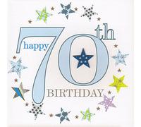 Claire Giles Greeting Cards, Happy 70th Birthday Card, Blue Age 70 Greeting Card