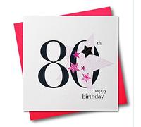Claire Giles Greeting Cards, Happy 80th Birthday Card, Pink Star Age 80 Greeting Card, Embellished with a Padded Star