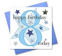 Claire Giles Greeting Cards, Happy 8th Birthday Card, Age 8 Boy Blue Birthday Greeting Card, Embellished with a Padded Star