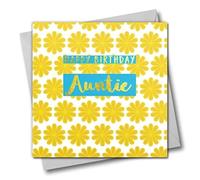 Claire Giles Greeting Cards, Happy Birthday Auntie Card, Yellow Flowers Design Aunt Birthday Greeting Card, Text Foiled in Shiny Gold