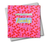 Claire Giles Greeting Cards, Happy Birthday Aunty Card, Pink Flowers Aunt Greeting Card, Text Foiled in Shiny Gold