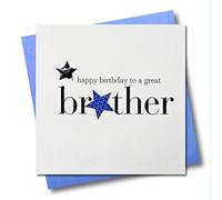 Claire Giles Greeting Cards, Happy Birthday Brother Card, Blue Stars, Embellished with a shiny padded star