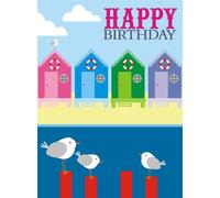 Claire Giles Greeting Cards, Happy Birthday Card, Beach Huts Design Birthday Greeting Card