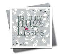 Claire Giles Greeting Cards, Happy Birthday Card, Birthday Hugs & Kisses design Greeting Card, Embossed and Foiled text