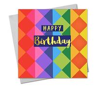 Claire Giles Greeting Cards, Happy Birthday Card, Colour Diamonds, Text Foiled in Shiny Gold, Open, for Him, for Her, Friend, Mum, Dad, Son, Friend, Sister, Brother