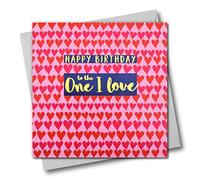 Claire Giles Greeting Cards, Happy Birthday Card, Hearts Design for The "One I Love", Text Foiled in Shiny Gold