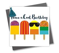 Claire Giles Greeting Cards, Happy Birthday Card, Ice Lollies Design Greeting Card for a Cool Birthday, Embellished with a Colourful Tassel