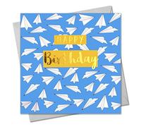 Claire Giles Greeting Cards, Happy Birthday Card, Paper Planes Design Birthday Greeting Card, Text Foiled in Shiny Gold