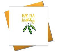 Claire Giles Greeting Cards, Happy Birthday Card, Pea Pods design Birthday Greeting Card, Hap-pea Birthday, Embellished with colourful Pompoms