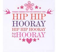 Claire Giles Greeting Cards, Happy Birthday Card, Pink Heart Design, "Three Cheers for The Birthday Girl!"
