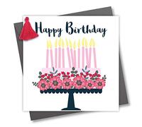 Claire Giles Greeting Cards, Happy Birthday Card, Pretty Cake Design Greeting Card, Embellished with a Colourful Tassel