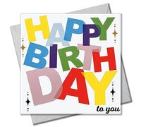Claire Giles Greeting Cards, Happy Birthday Card, Scattered letters with stars and Gold Foil Birthday Greeting Card