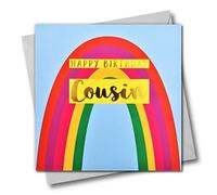 Claire Giles Greeting Cards, Happy Birthday Cousin Card, Rainbow Design Greeting Card, Text Foiled in Shiny Gold
