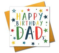 Claire Giles Greeting Cards, Happy Birthday Dad Card, Colour Stars design Father Birthday Greeting Card, Embellished with colourful Pompoms
