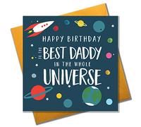 Claire Giles Greeting Cards, Happy Birthday Daddy Card, Spaceship design Birthday Greeting Card for the Best Daddy in the Universe, Embellished with colourful Pompoms