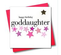 Claire Giles Greeting Cards, Happy Birthday Goddaughter Card, Pink Stars design Birthday Greeting Card, Embellished with a shiny padded star