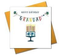 Claire Giles Greeting Cards, Happy Birthday Grandad Card, Cake design Grandfather Greeting Card, Embellished with colourful Pompoms