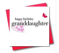 Claire Giles Greeting Cards, Happy Birthday Granddaughter Card, Pink Hearts design Greeting Card, Embellished with a Fabric Butterfly