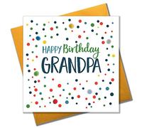 Claire Giles Greeting Cards, Happy Birthday Grandpa Card, Dots design Birthday Greeting Card, Embellished with colourful Pompoms