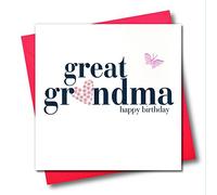 Claire Giles Greeting Cards, Happy Birthday Great Grandma Card, Heart design Greeting Card Embellished with a Fabric Butterfly