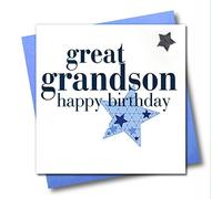 Claire Giles Greeting Cards, Happy Birthday Great Grandson Card, Blue Star design Greeting Card, Embellished with a Padded Star