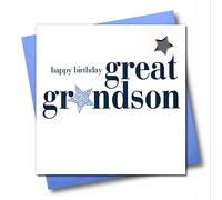 Claire Giles Greeting Cards, Happy Birthday Great Grandson Card, Blue Star Design Greeting Card, Embellished with a Padded Star