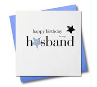 Claire Giles Greeting Cards, Happy Birthday Husband Card, Blue Stars and Embellished with a shiny padded star
