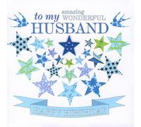 Claire Giles Greeting Cards, Happy Birthday Husband Card, Blue Stars design Greeting Card to my wonderful Husband