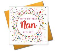 Claire Giles Greeting Cards, Happy Birthday Nan Card, Grandmother Dotty design Embellished with colourful Pompoms