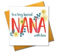 Claire Giles Greeting Cards, Happy Birthday Nana Card, Flowers design Birthday Greeting Card, Embellished with colourful Pompoms
