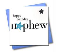 Claire Giles Greeting Cards, Happy Birthday Nephew Card, Blue Star design Birthday Greeting Card, Embellished with a padded star