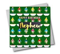 Claire Giles Greeting Cards, Happy Birthday Nephew Card, Footballers Design Birthday Greeting Card, Text Foiled in Shiny Gold