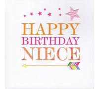 Claire Giles Greeting Cards, Happy Birthday Niece Card, Pink Stars and arrow design Greeting Card