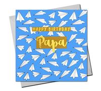 Claire Giles Greeting Cards, Happy Birthday Papa Card, Paper Planes Design Birthday Greeting Card, Text Foiled in Shiny Gold