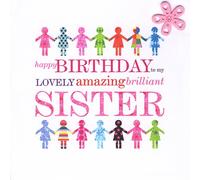 Claire Giles Greeting Cards, Happy Birthday Sister Card, Patterned Girls design Greeting Card for a lovely amazing brilliant Sister