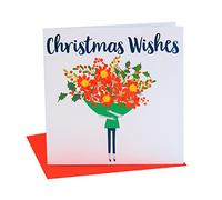 Claire Giles Greeting Cards, Happy Christmas Card, Christmas Bouquet Design Xmas Greeting Card, Embellished with Colourful Pompoms