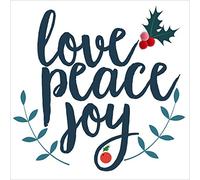 Claire Giles Greeting Cards, Happy Christmas Card, Holly design xmas Greeting Card, Love, Peace, Joy, Embellished with colourful Pompoms