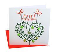 Claire Giles Greeting Cards, Happy Christmas Card, Partridge in a pear Tree Design Xmas Greeting Card, Embellished with Colourful Pompoms