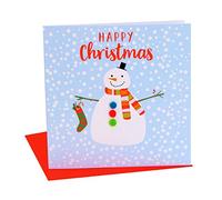 Claire Giles Greeting Cards, Happy Christmas Card, Snowman Design Xmas Greeting Card, Embellished with Colourful Pompoms