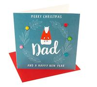 Claire Giles Greeting Cards, Happy Christmas Dad Card, Polar Bear Design Xmas Greeting Card, Embellished with Colourful Pompoms
