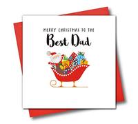 Claire Giles Greeting Cards, Happy Christmas Dad Card, Santa and Sleigh Design, Greeting Card to The Best Dad, Embellished with Colourful Pompoms