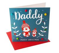 Claire Giles Greeting Cards, Happy Christmas Daddy Card, Two Snowmen Design Xmas Greeting Card, Embellished with Colourful Pompoms