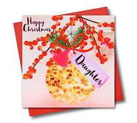 Claire Giles Greeting Cards, Happy Christmas Daughter Card, Bauble design, Embellished with a colourful Tassel