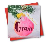 Claire Giles Greeting Cards, Happy Christmas Gran Card, Bauble design xmas Greeting Card, Embellished with a Colourful Tassel