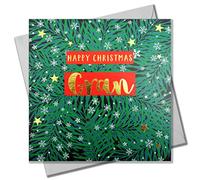 Claire Giles Greeting Cards, Happy Christmas Gran Card, Wreath and Snowflakes design xmas Greeting Card for Grandmother, Text Foiled in Shiny Gold