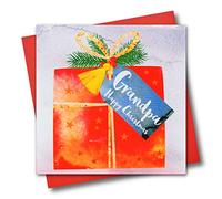 Claire Giles Greeting Cards, Happy Christmas Grandpa Card, Present design, Embellished with a colourful Tassel