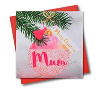 Claire Giles Greeting Cards, Happy Christmas Mum Card, Bauble design Mother Merry xmas Greeting Card, Embellished with a Colourful Tassel