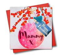 Claire Giles Greeting Cards, Happy Christmas Mummy Card, Bauble design xmas Greeting Card for Mum, Embellished with a Colourful Tassel
